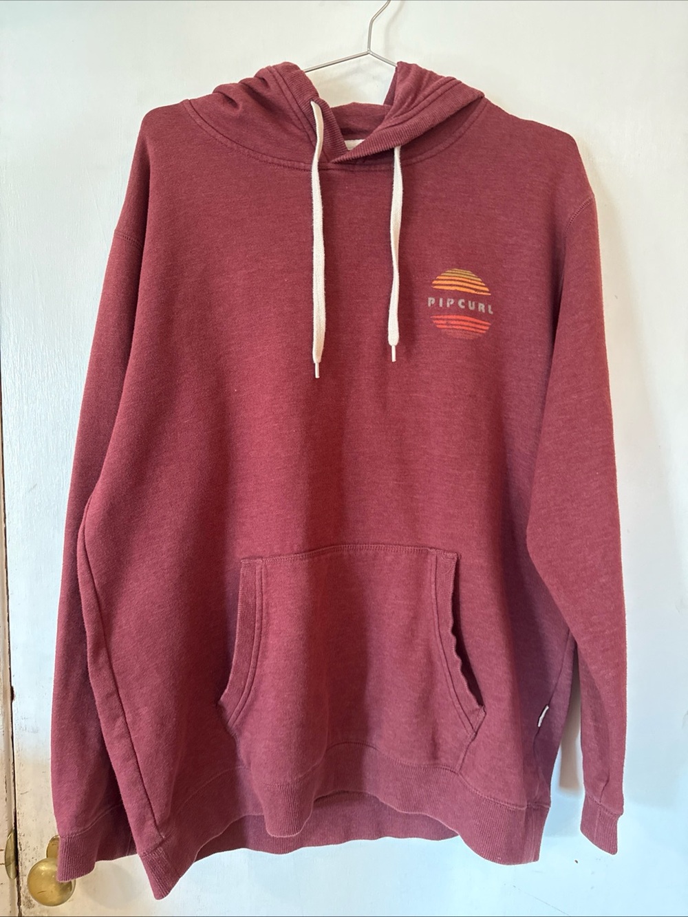 Rip Curl Original Surfers Fleece Hoodie Sweatshirt Maroon Pullover | Men's Large